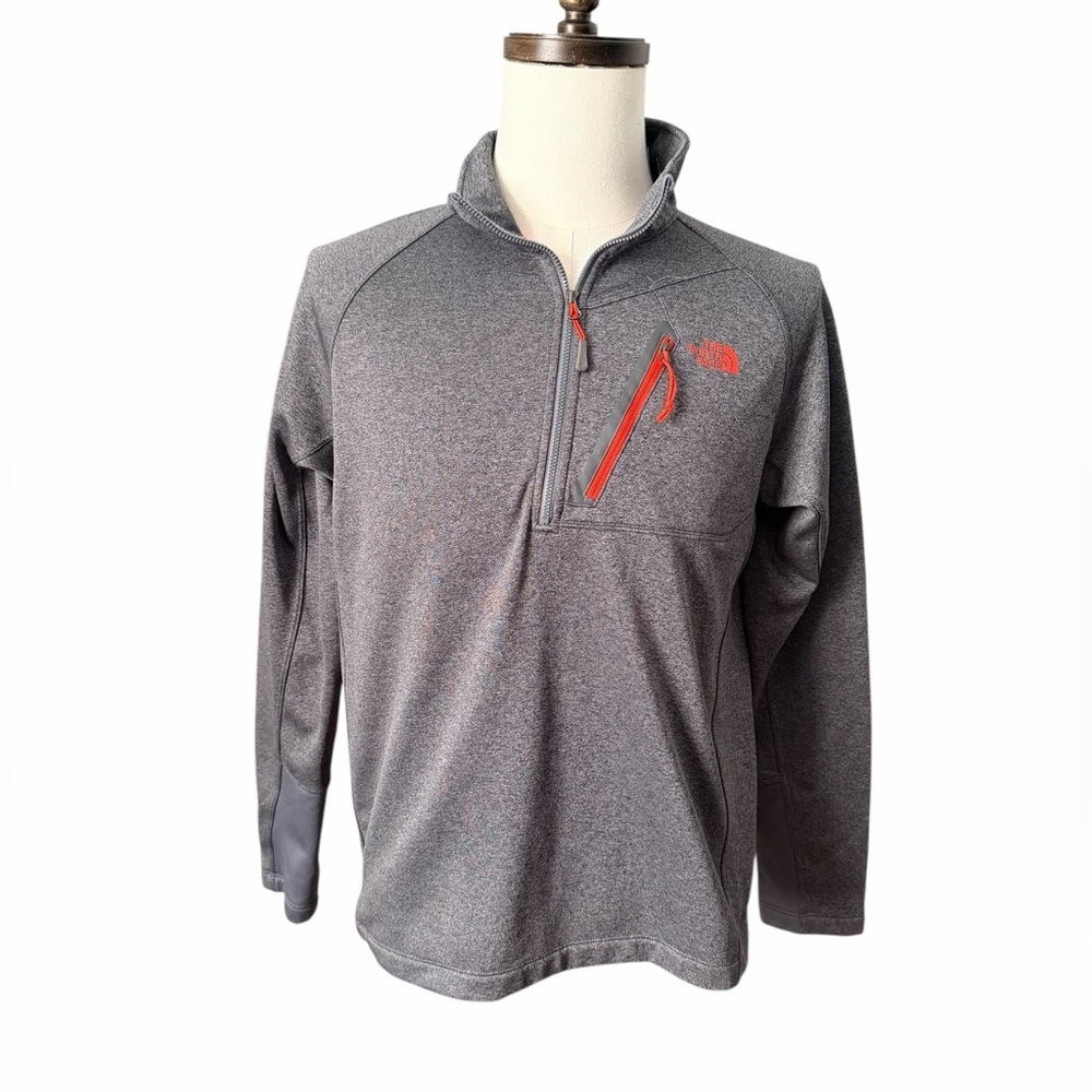 The North Face Men's 3/4 Zip-Up Gray Pull Over with Orange Details Size Medium